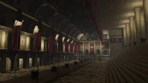 Arched corridor, lit render