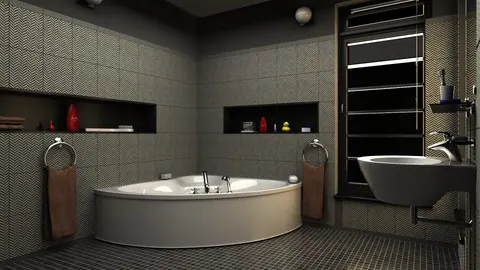 Bathroom interior with a corner tub